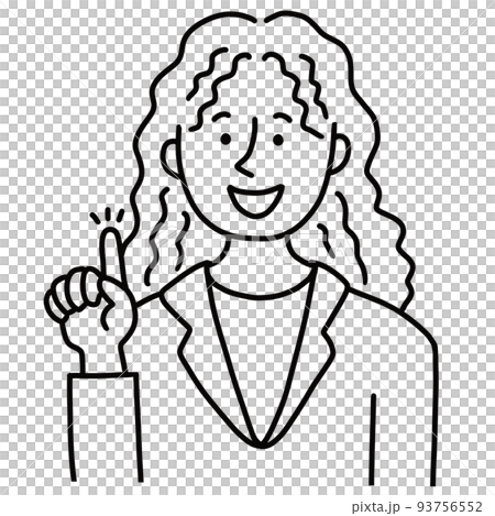 外国人女性：ひらめき　指差し　線画 93756552