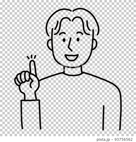 若い男性：ひらめき　指差し　線画 93756562