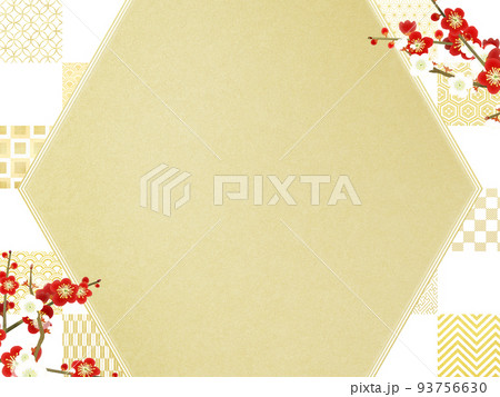 梅と市松模様の和風フレーム 93756630