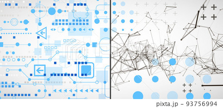 Abstract background on technological and scientific topics. Plexus effect with various techno details with a place under the text. Vector format. 93756994