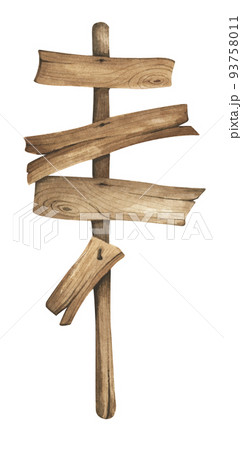 Watercolor Wooden signboards, empty Blank, wood banners, planks, board. 93758011