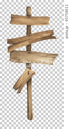 Watercolor Wooden signboards, empty Blank, wood banners, planks, board. 93758011