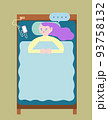 眠れない女性。不眠症。背景、吹き出し有り。スマホ点灯。 93758132