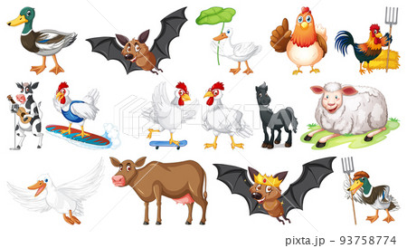 Many farm animals on white background 93758774