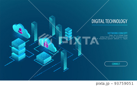 Isometric big data flow processing concept, cloud database. Abstract technology background. Isometric big data flow processing concept, cloud database. Abstract technology background. 93759051