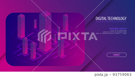 Isometric big data flow processing concept, cloud database. Abstract technology background. 93759063