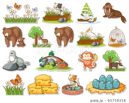 Sticker set of cartoon wild animals Sticker set of cartoon wild animals 93759358