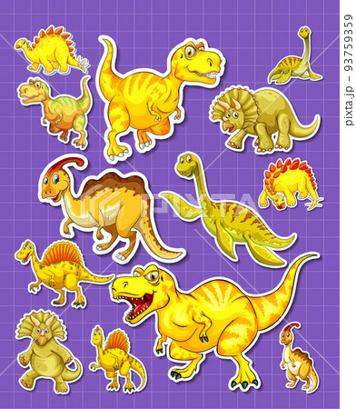 Sticker set of different dinosaur cartoon characters Sticker set of different dinosaur cartoon characters 93759359