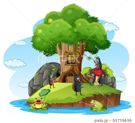 Cartoon insect and beetle in the forest 93759636