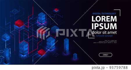Isometric big data flow processing concept, cloud database. Abstract technology background. 93759788