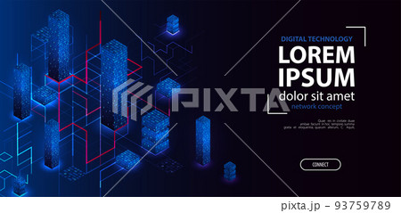 Isometric big data flow processing concept, cloud database. Abstract technology background. 93759789