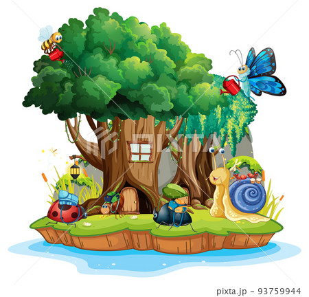 Cartoon insect and beetle in the forest Cartoon insect and beetle in the forest 93759944