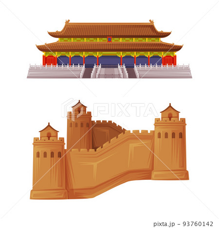 Chinese Temple and Great Wall Architecture as China Object and Traditional Cultural Symbol Vector Set Chinese Temple and Great Wall Architecture as China Object and Traditional Cultural Symbol Vector Set 93760142