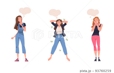 Woman Character Dreaming Imagining and Fantasizing Having Spontaneous Thought in Bubble Vector Set Woman Character Dreaming Imagining and Fantasizing Having Spontaneous Thought in Bubble Vector Set 93760259
