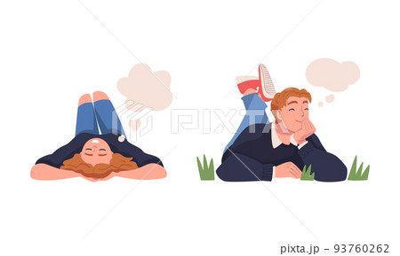 Man and Woman Character Dreaming Imagining and Fantasizing Having Spontaneous Thought in Bubble Vector Set Man and Woman Character Dreaming Imagining and Fantasizing Having Spontaneous Thought in Bubble Vector Set 93760262