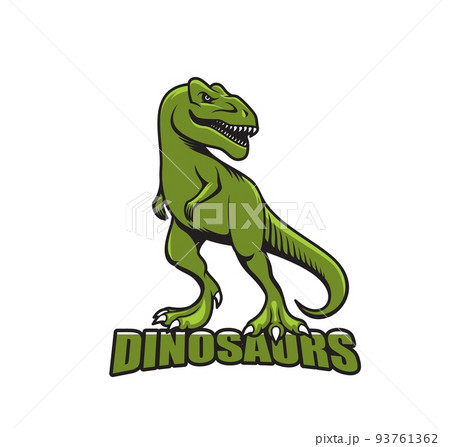 Danger tyrannosaur dinosaur mascot. T-rex monster, aggressive jurassic reptile university, school or college sport team mascot vector symbol. Roaring tyrannosaurus, ferocious raptor animal mascot Danger tyrannosaur dinosaur mascot. T-rex monster, aggressive jurassic reptile university, school or college sport team mascot vector symbol. Roaring tyrannosaurus, ferocious raptor animal mascot 93761362