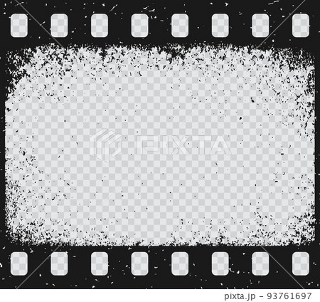 Old grunge movie film strip, vintage filmstrip vector texture. Celluloid reel frame, photo negative picture or cinema slide with scratched borders, retro photography isolated on transparent background 93761697