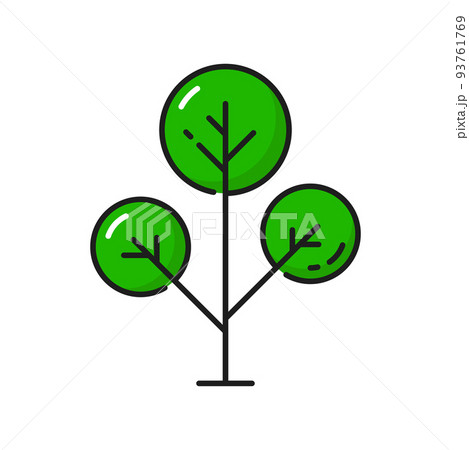 Tree icon in line, green forest oak or pine silhouette, vector flat symbol. Thin line tree conifer fire or olive and oak plant or bush with green leaves, park and garden landscape icon 93761769
