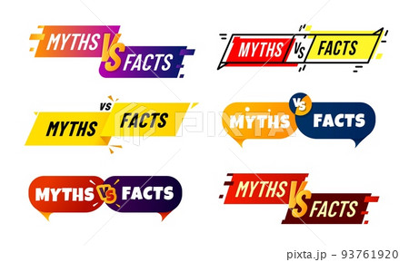 Myths vs facts icons. Truth and false badges. False information and lie versus true, fact checking, fake news and propaganda vector popup bubbles, social media rumors to truth comparing sign 93761920