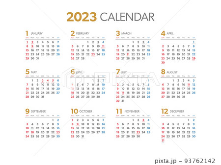 2023年 年間カレンダー 祝日・行事入り 2023年 年間カレンダー 祝日・行事入り 93762142