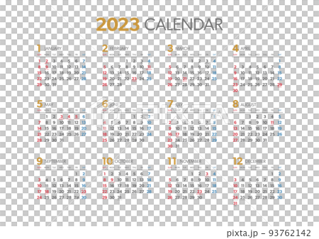 2023年 年間カレンダー 祝日・行事入り 2023年 年間カレンダー 祝日・行事入り 93762142