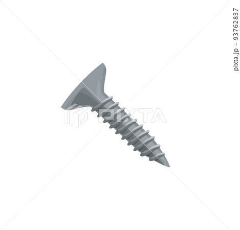 Screw, carpentry and woodwork fastener tool, vector flat icon. Construction, repair and wood work fastening hardware item, carpenter thread-cutting screw 93762837