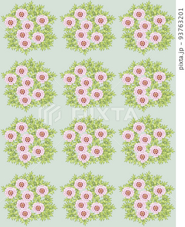 Retro dress seamless ornament made of blossoming flowers, tree peony - Paeonia suffruticosa 93763201