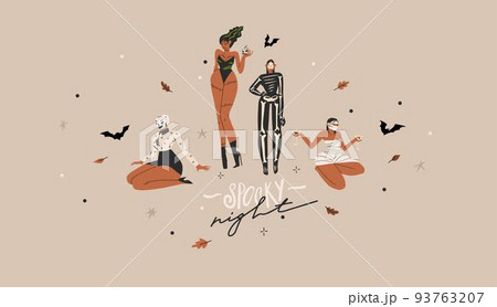Hand drawn abstract vector graphic clipart illustrations,Halloween holiday costume party adult people characters collection set.Creepy Halloween design poster concept.Happy Halloween contemporary art. Hand drawn abstract vector graphic clipart illustrations,Halloween holiday costume party adult people characters collection set.Creepy Halloween design poster concept.Happy Halloween contemporary art. 93763207