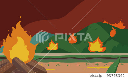 田んぼ 焚火が原因の山火事 田んぼ 焚火が原因の山火事 93763362