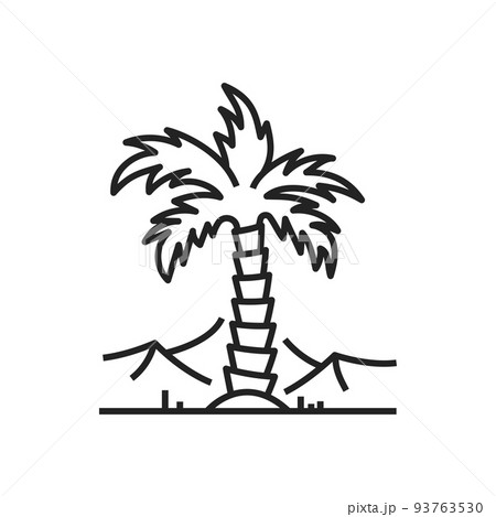 Palm tree in Giza near Egyptian pyramids isolated outline vector icon, ancient Egyptian famous place in Sahara desert monochrome symbol 93763530