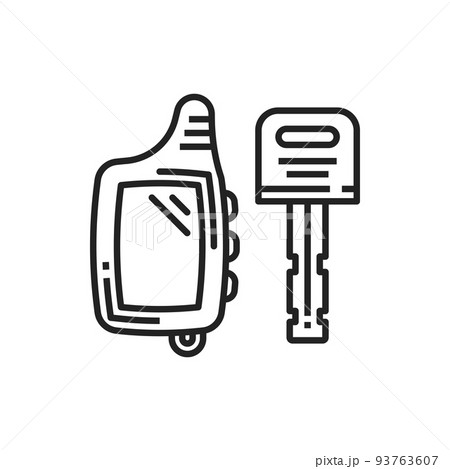 Car key remote, vector line icons. Car alarm system remote control and key sign Car key remote, vector line icons. Car alarm system remote control and key sign 93763607