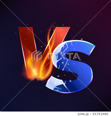 VS versus background, battle fight or game challenge and boxing sport vector sign. Sport match or competition team VS gamer league, versus of fire and ice for championship or MMA battle fight 93763986