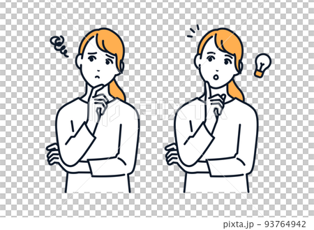 悩む女性と悩みを解決した女性のベクターイラスト素材 93764942