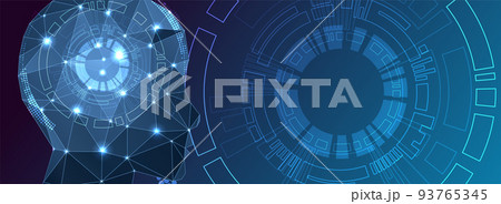 Artificial intelligence (AI) and big data concept. Machine cyber mind.  Humen face with binary data flow. Technology vector background. 93765345