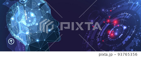 Artificial intelligence (AI) and big data concept. Machine cyber mind. Humen face with binary data flow. Technology vector background. Artificial intelligence (AI) and big data concept. Machine cyber mind. Humen face with binary data flow. Technology vector background. 93765356