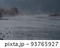 朝の川霧　飛んでいく二羽の野鳥 93765927