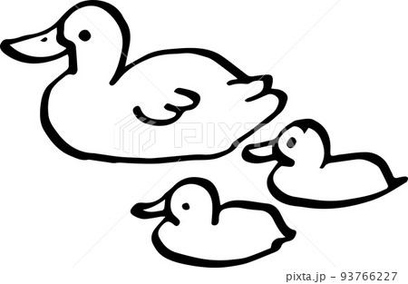 アヒルの親子のかわいい手描きイラスト(透過)のイラスト素材 [93766227