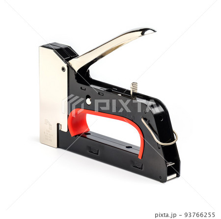 Staple gun isolated on white background. Heavy-duty steel staple gun to repairs around your home. 93766255