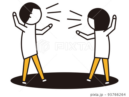 けんかする男女 線画イラスト 黒と黄色のイラスト素材
