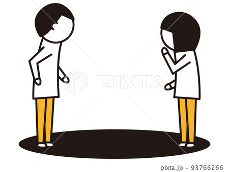 向かい合って戸惑う男女_線画イラスト_黒と黄色 93766266