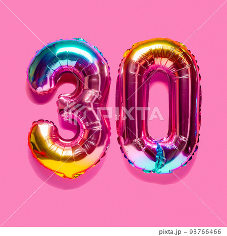 Rainbow foil balloon number. Top view. Rainbow foil balloon number. Top view. 93766466