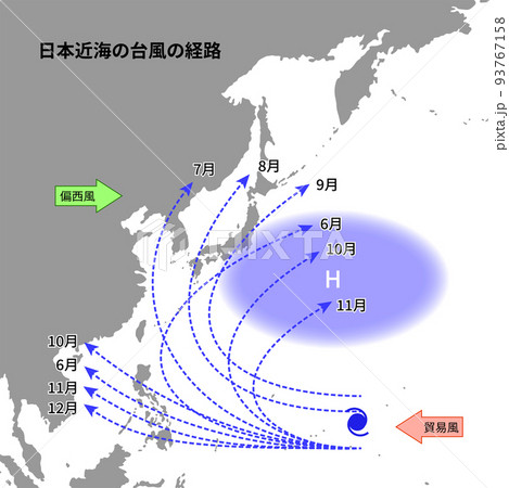 日本近海の台風の経路 93767158