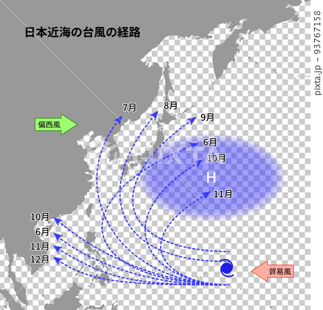 日本近海の台風の経路 93767158