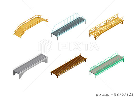Fixed Bridges Made of Wood and Metal with Beam and Arch Bridge Isometric Vector Set Fixed Bridges Made of Wood and Metal with Beam and Arch Bridge Isometric Vector Set 93767323