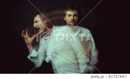 blurry portrait of a man with mental and depressive illness with bipolar disorder blurry portrait of a man with mental and depressive illness with bipolar disorder 93767667