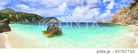 Best and most scenic beaches of Greece - Petani with turquoise sea. Kefalonia (Cephalonia) island Best and most scenic beaches of Greece - Petani with turquoise sea. Kefalonia (Cephalonia) island 93767730