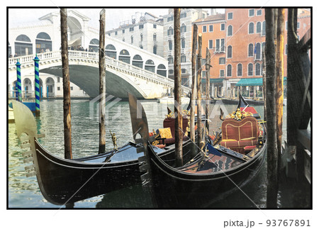 Romantic Venetian canals and gondolas. Venice, Italy 93767891