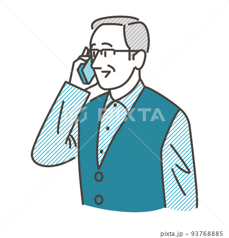 スマホで通話をするシニア男性のベクターイラスト素材 スマホで通話をするシニア男性のベクターイラスト素材 93768885