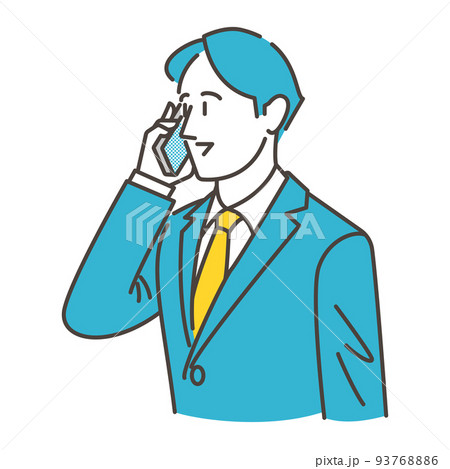 スマホで通話をする若い男性ビジネスパーソンのベクターイラスト素材 93768886