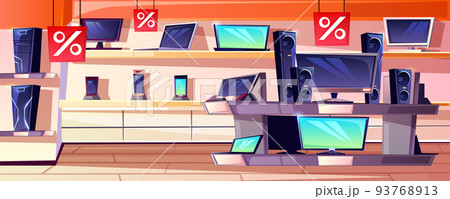 Electronics store in mall shop vector illustration Electronics store in mall shop vector illustration 93768913